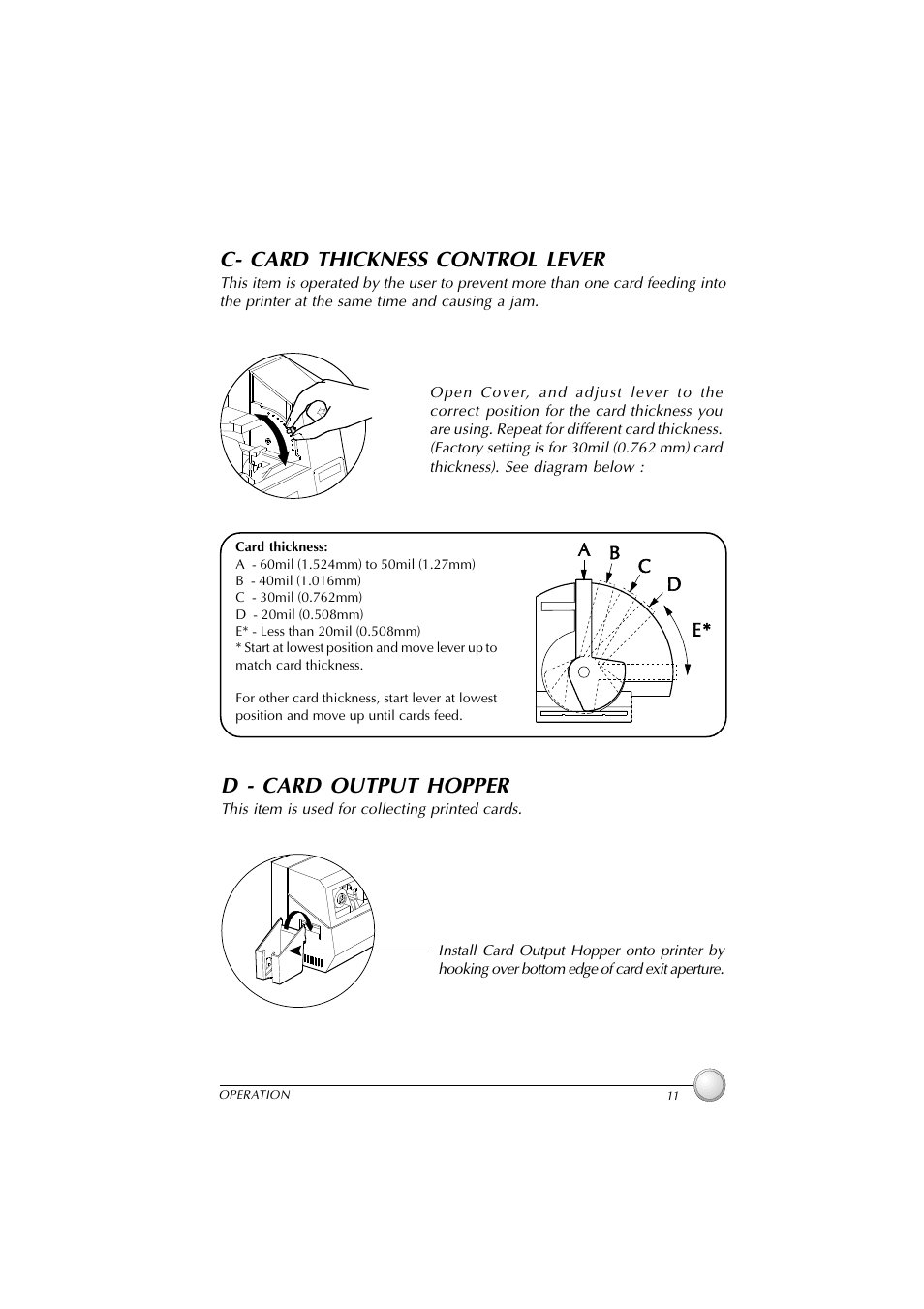 C- card thickness control lever, D - card output hopper | Polaroid P100 User Manual | Page 18 / 52