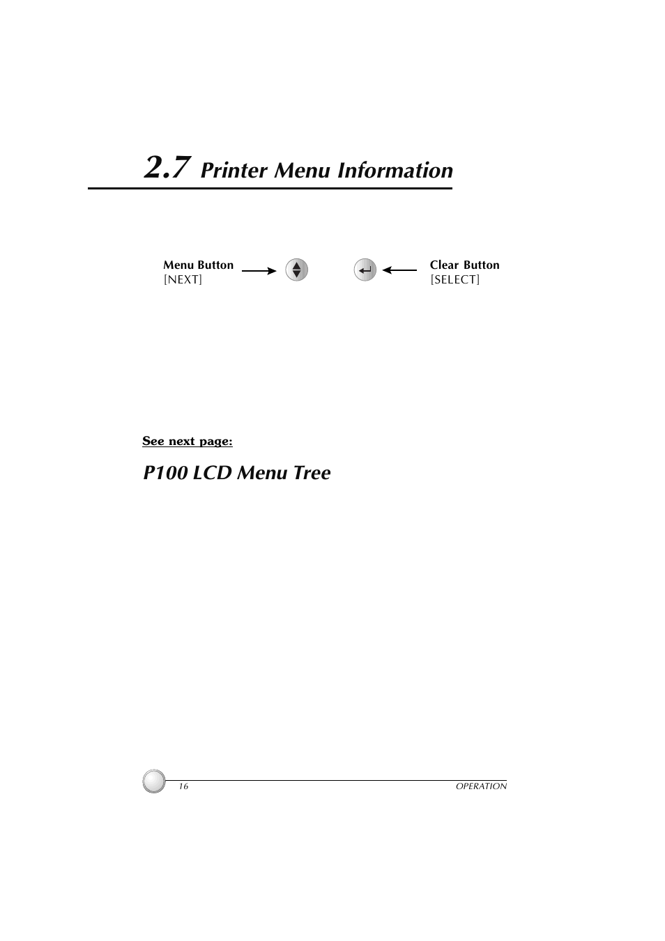 7 printer menu information, Printer menu information, P100 lcd menu tree | Polaroid P100 User Manual | Page 23 / 52