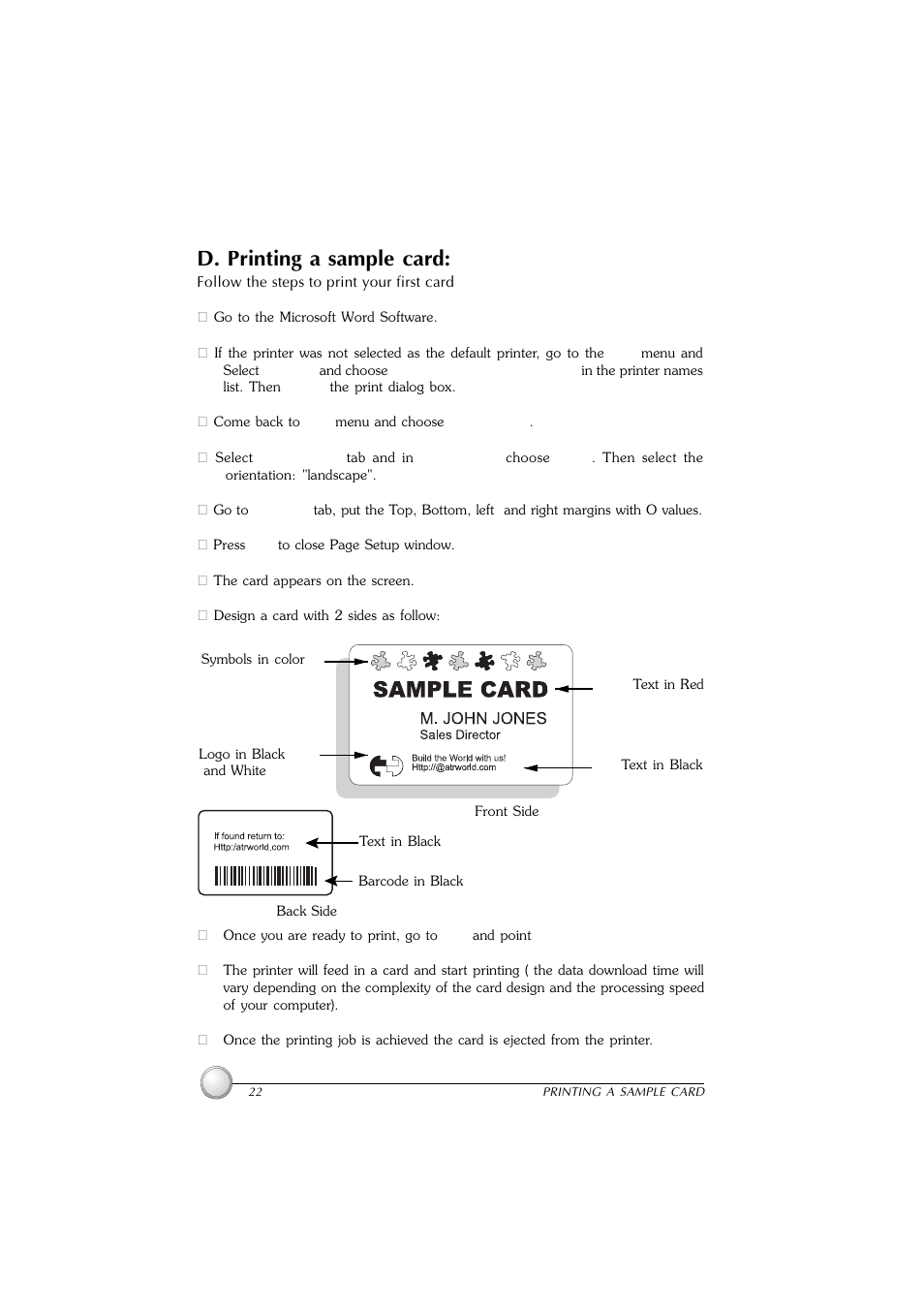 D. printing a sample card | Polaroid P100 User Manual | Page 29 / 52