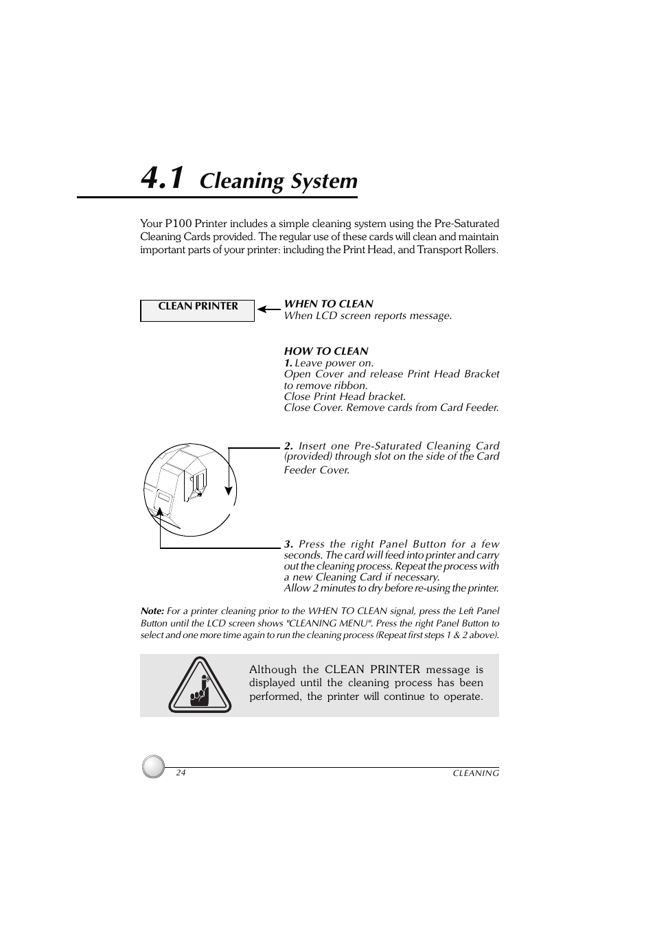 1 cleaning system, Cleaning system | Polaroid P100 User Manual | Page 31 / 52