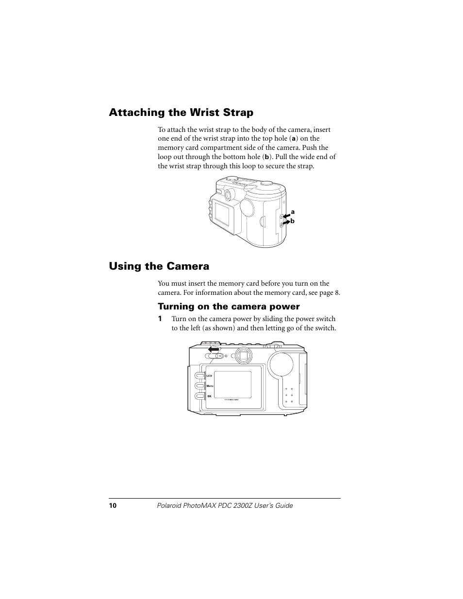 Attaching the wrist strap, Using the camera | Polaroid PDC 2300Z User Manual | Page 14 / 64