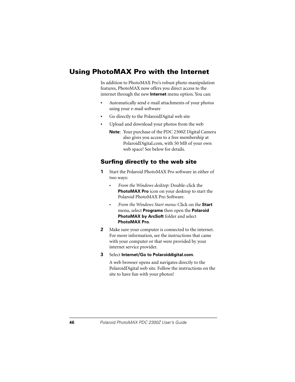 Using photomax pro with the internet | Polaroid PDC 2300Z User Manual | Page 50 / 64