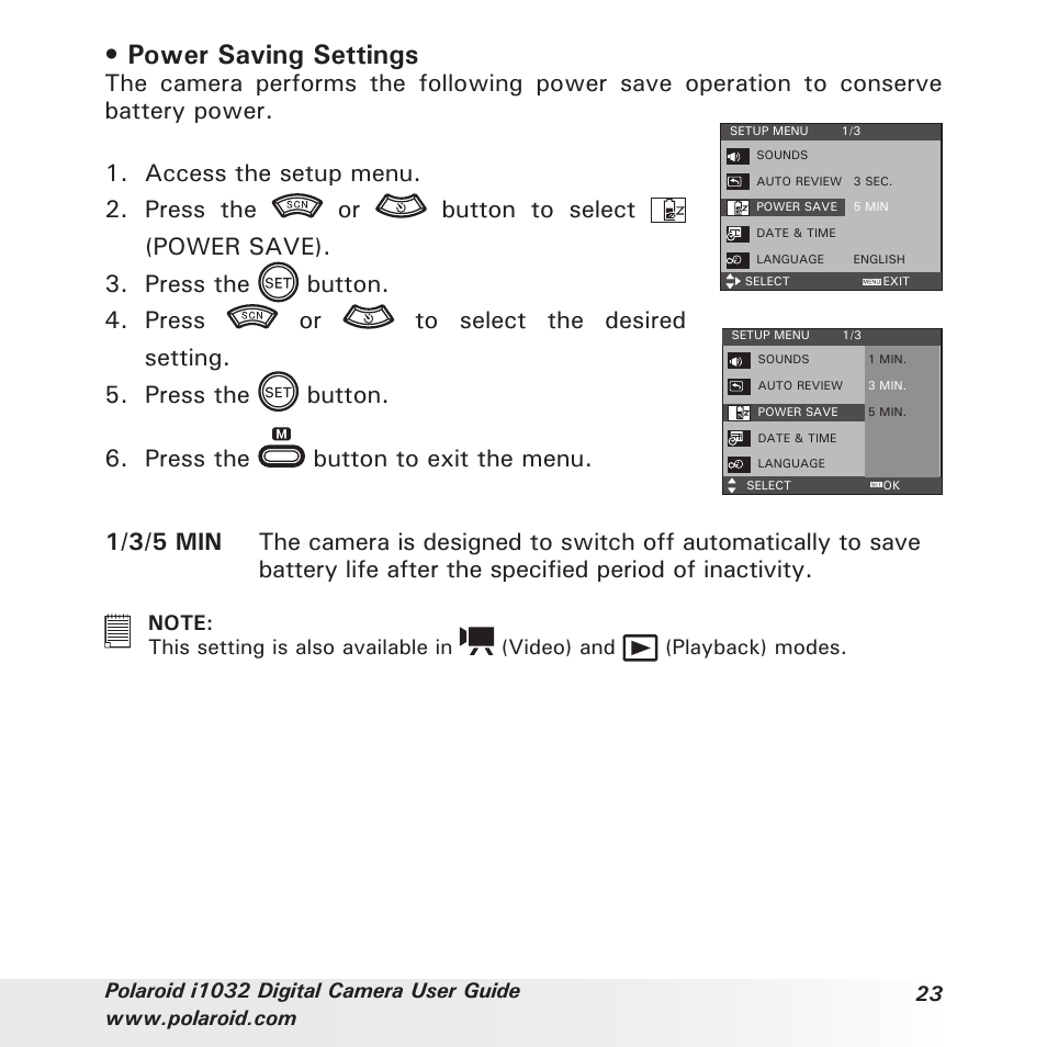 Power saving settings | Polaroid i1032 User Manual | Page 23 / 112