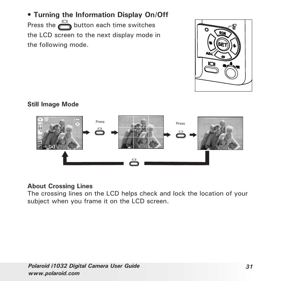 Turning the information display on/off | Polaroid i1032 User Manual | Page 31 / 112