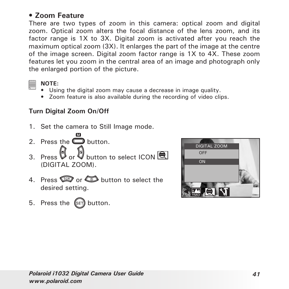 Zoom feature | Polaroid i1032 User Manual | Page 41 / 112