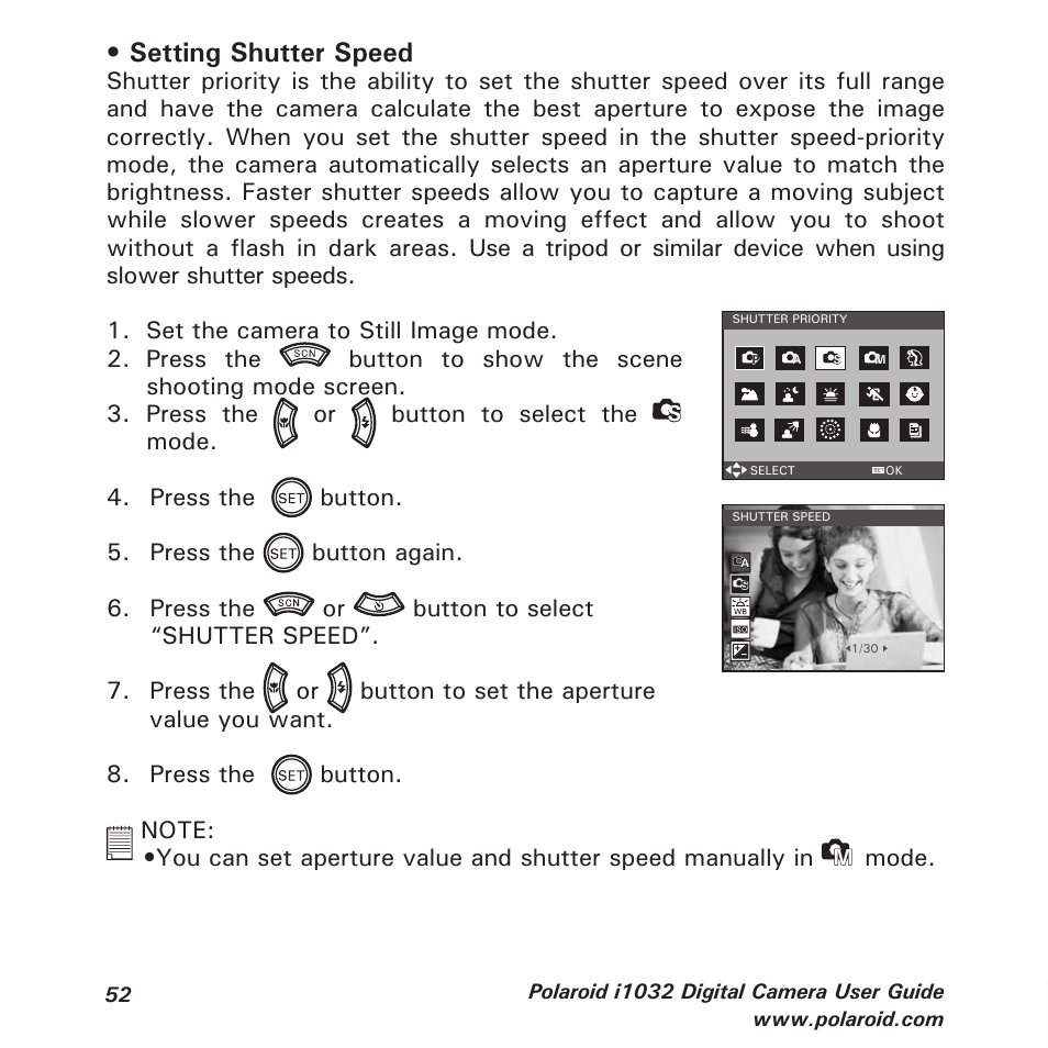 Setting shutter speed | Polaroid i1032 User Manual | Page 52 / 112