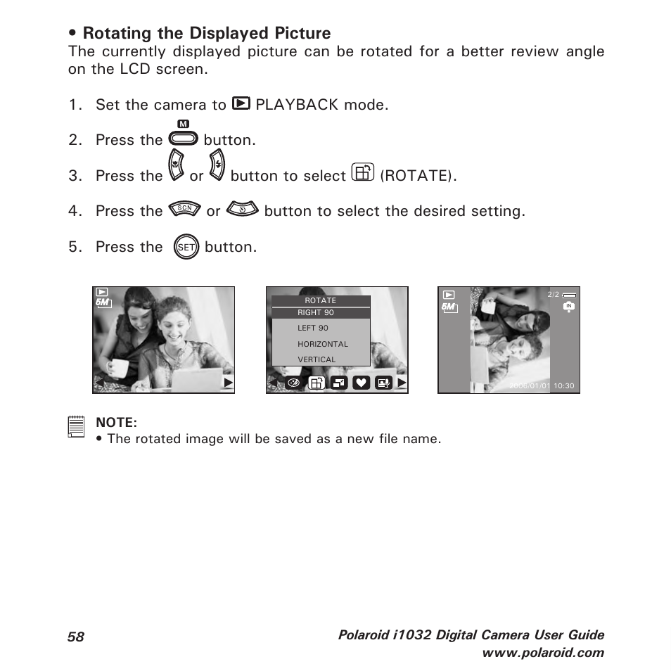 Rotating the displayed picture | Polaroid i1032 User Manual | Page 58 / 112