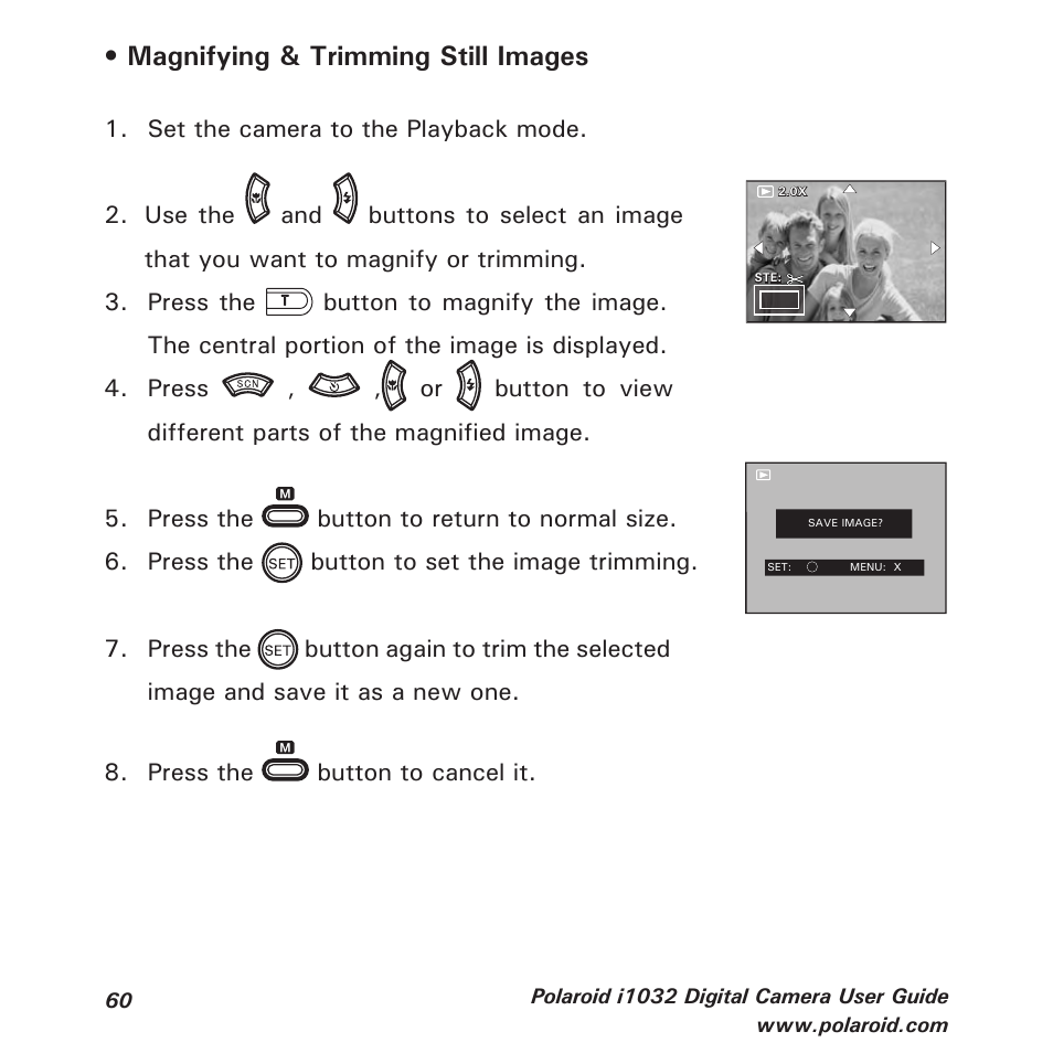 Magnifying & trimming still images | Polaroid i1032 User Manual | Page 60 / 112