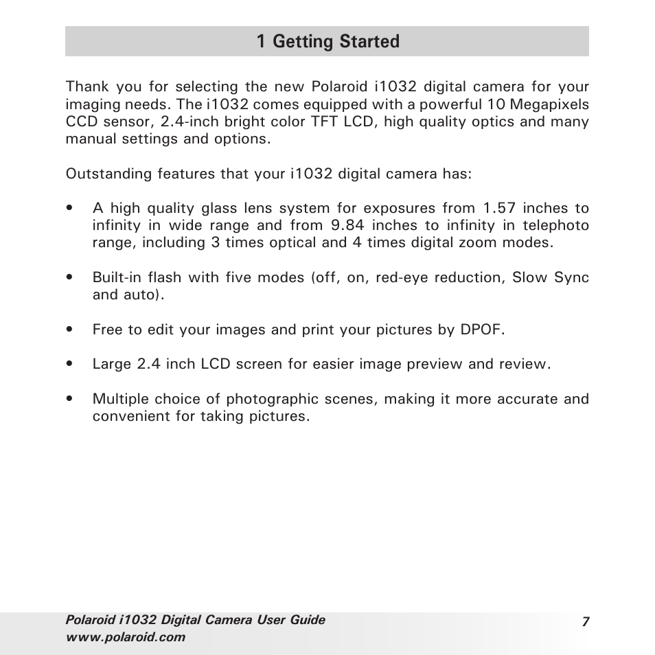 1 getting started | Polaroid i1032 User Manual | Page 7 / 112