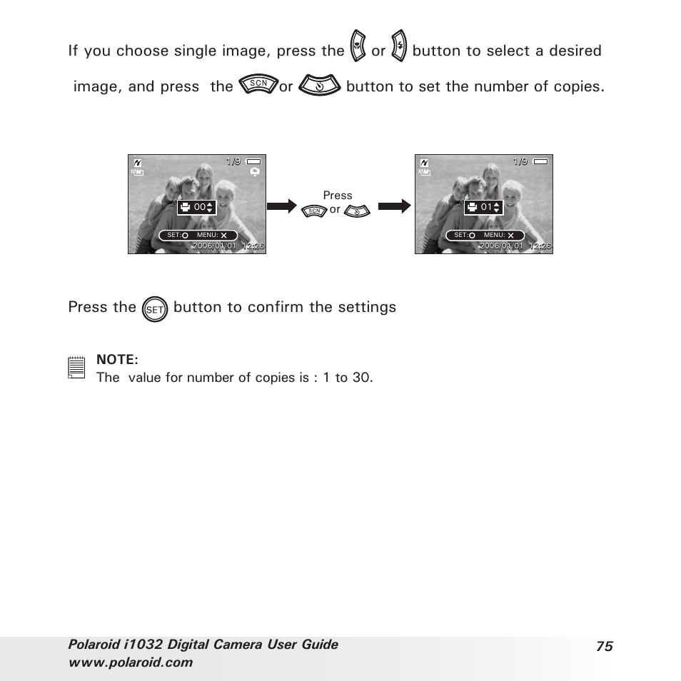 Press the button to confirm the settings | Polaroid i1032 User Manual | Page 75 / 112