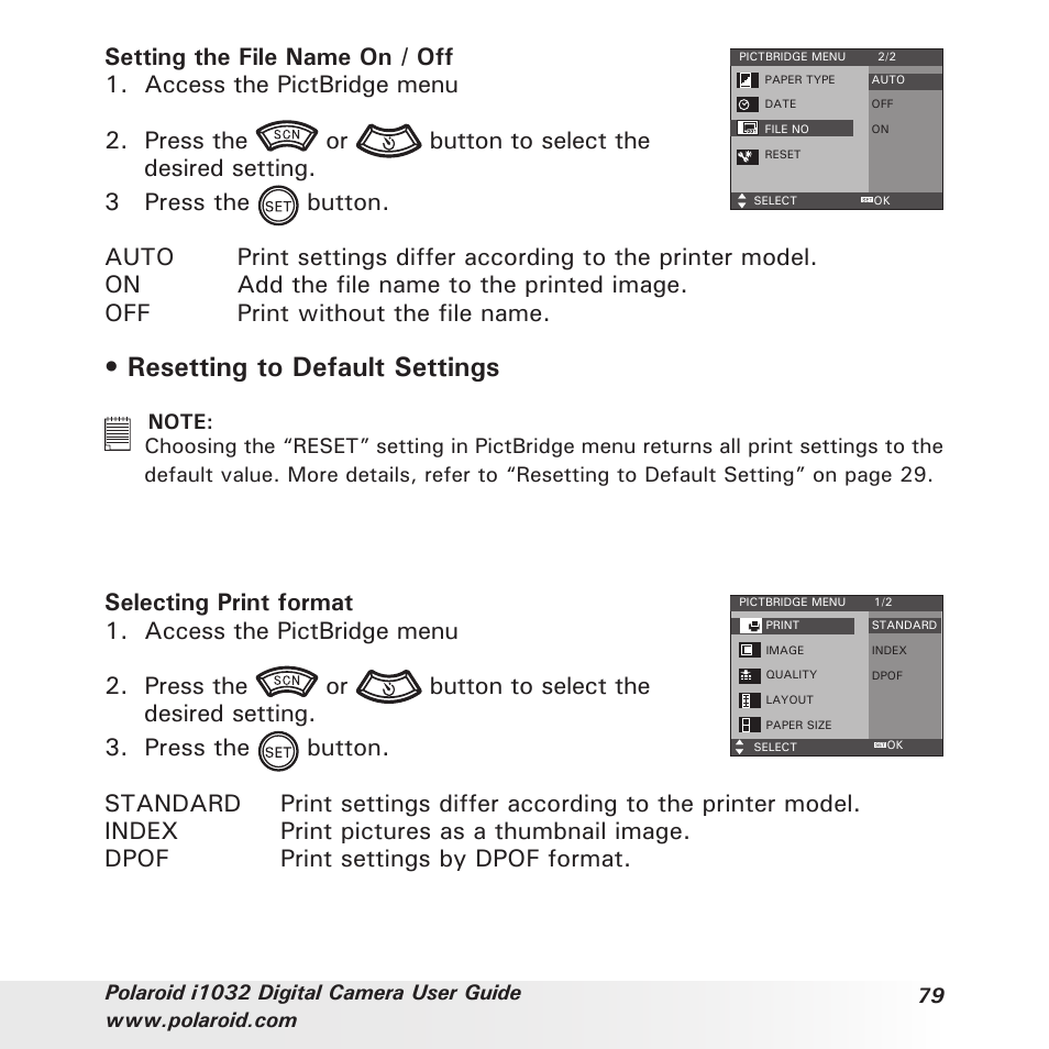 Resetting to default settings | Polaroid i1032 User Manual | Page 79 / 112