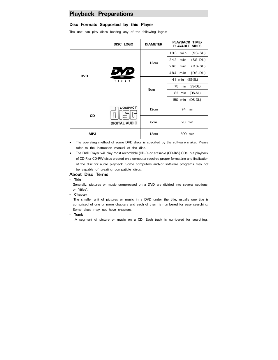 Playback preparations | Polaroid PDV-0800 User Manual | Page 13 / 30