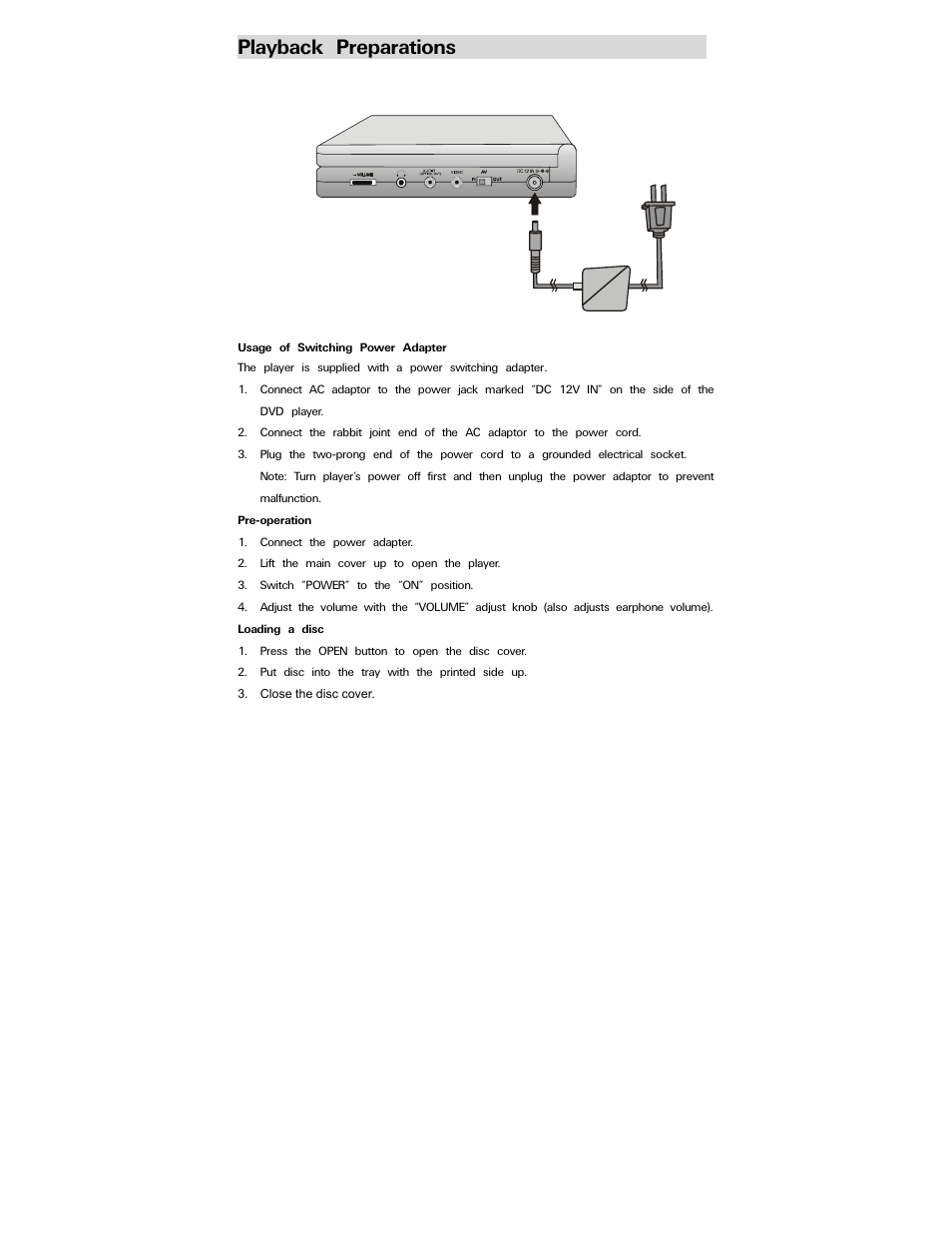 Playback preparations | Polaroid PDV-0800 User Manual | Page 14 / 30