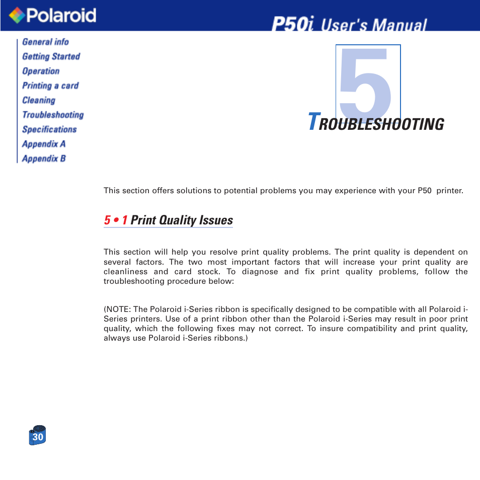 Polaroid Printer P50i User Manual | Page 30 / 42