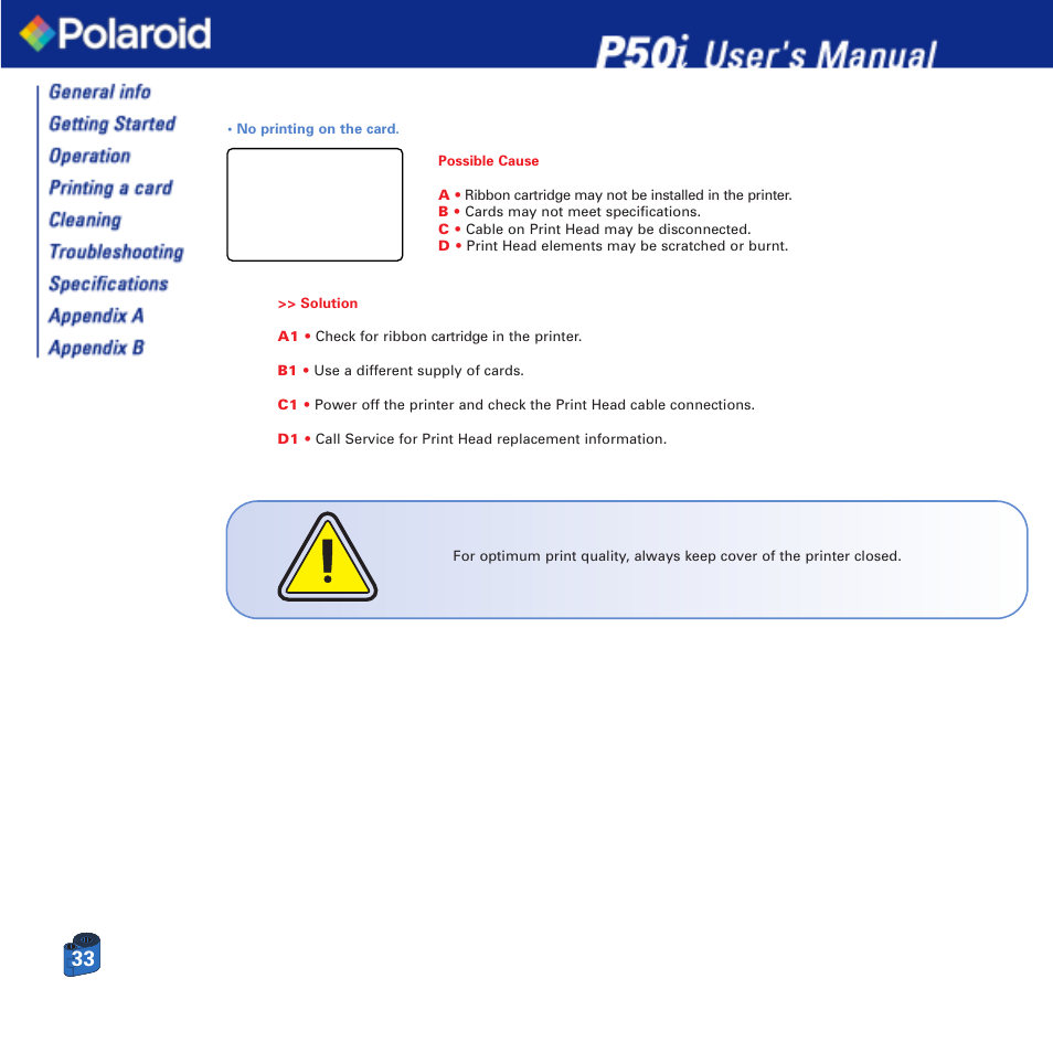 Polaroid Printer P50i User Manual | Page 33 / 42