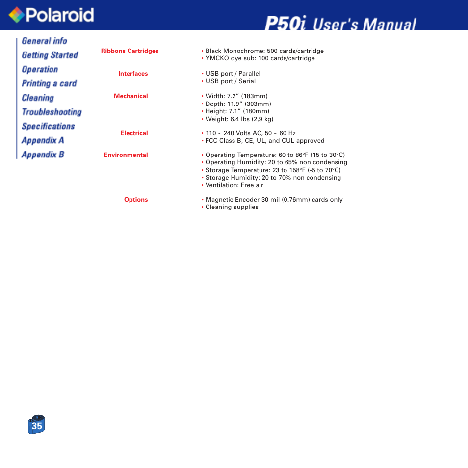 Polaroid Printer P50i User Manual | Page 35 / 42