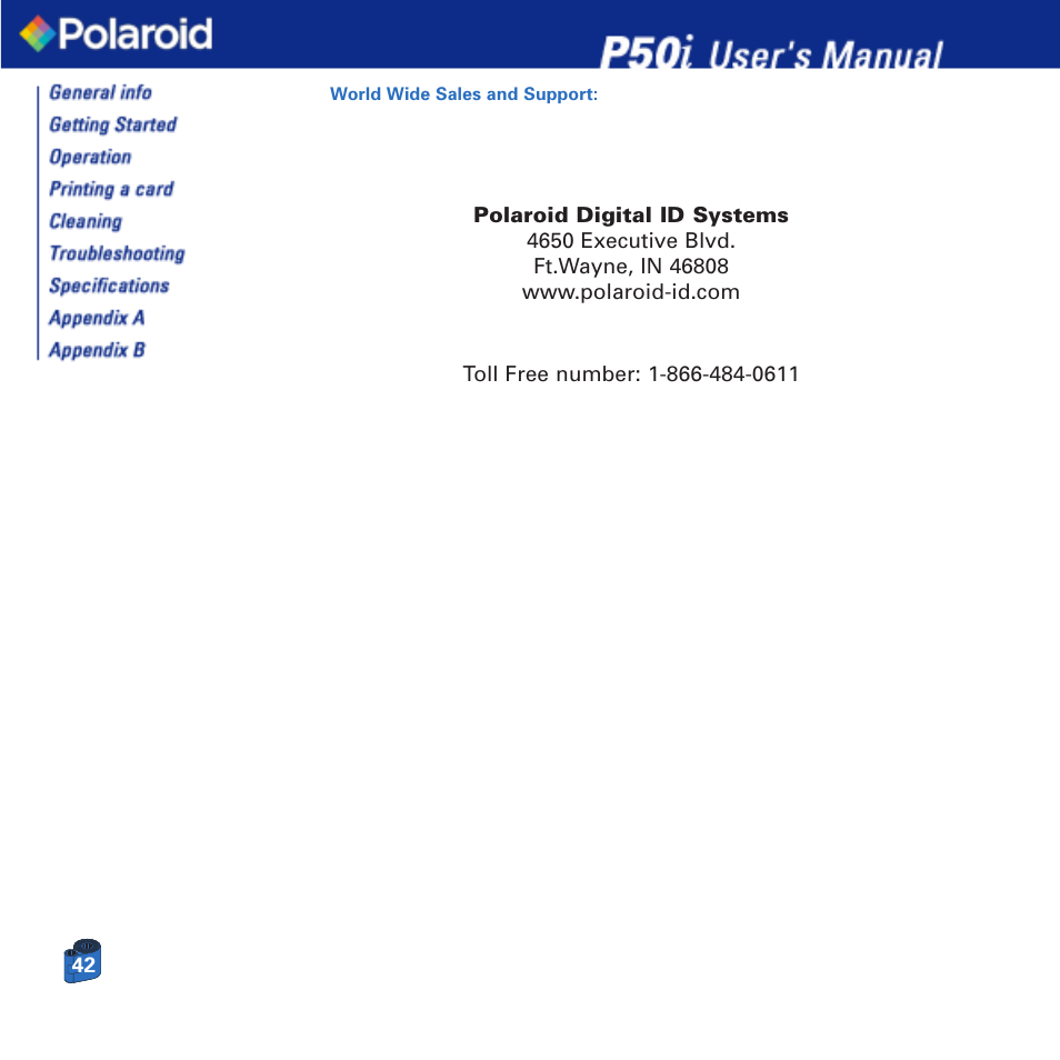 Polaroid Printer P50i User Manual | Page 42 / 42