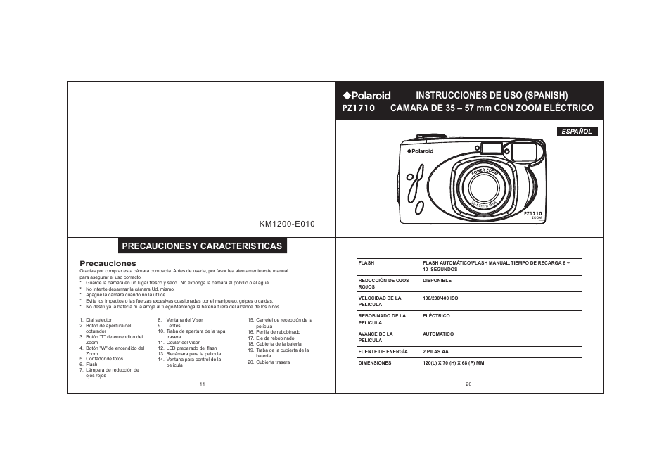 Precauciones y caracteristicas | Polaroid KM1200-E010 User Manual | Page 4 / 18