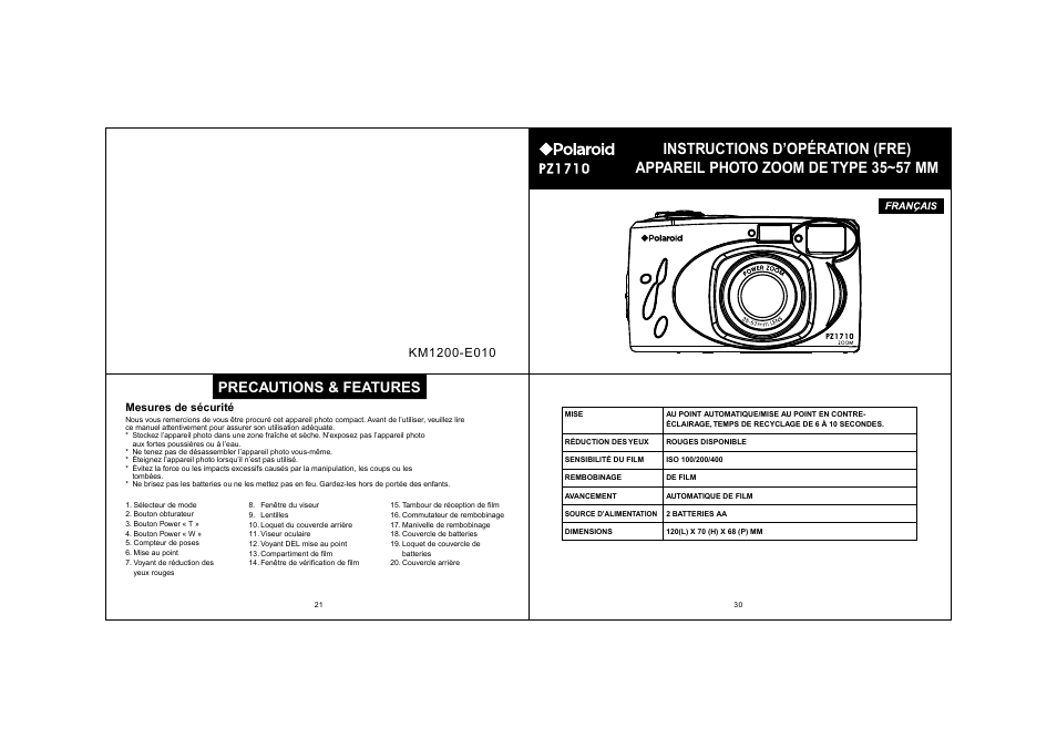 Precautions & features | Polaroid KM1200-E010 User Manual | Page 7 / 18