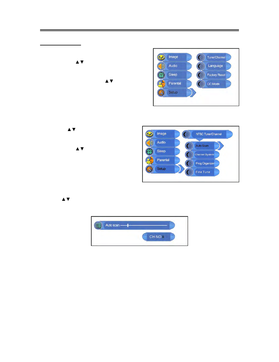 Tv setup and operation (continued), Setup setting | Polaroid FXM-1511C User Manual | Page 26 / 44