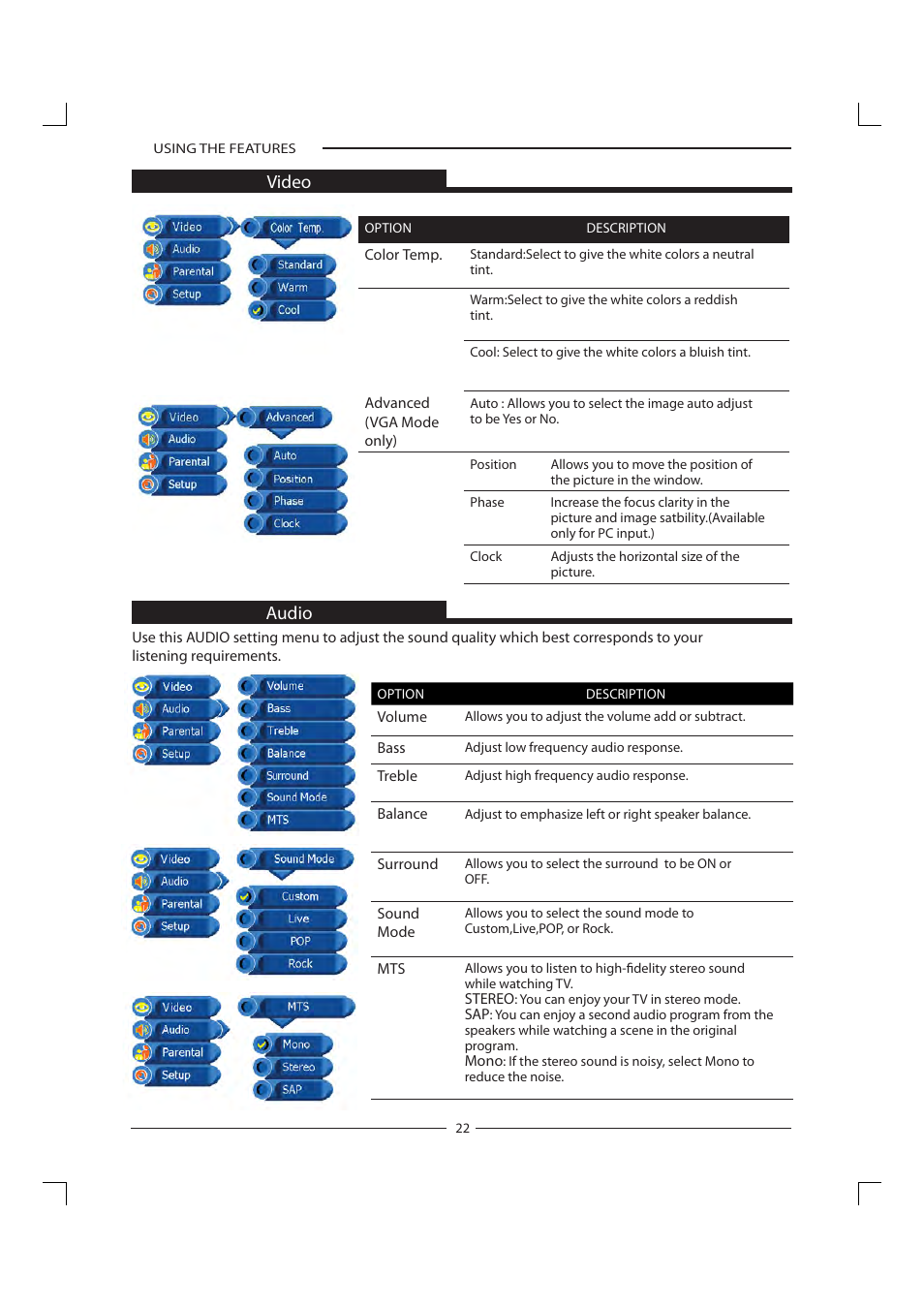 Video audio | Polaroid FLM-1911 User Manual | Page 23 / 31