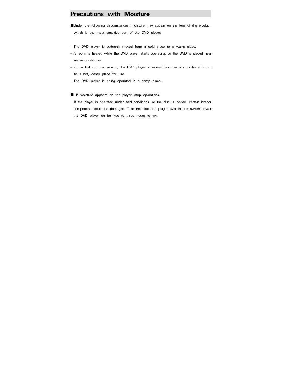 Precautions with moisture | Polaroid PDV-077PT User Manual | Page 4 / 28
