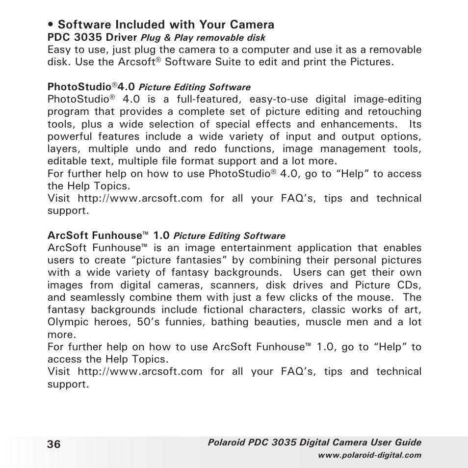 Software included with your camera | Polaroid PDC 3035 User Manual | Page 36 / 49