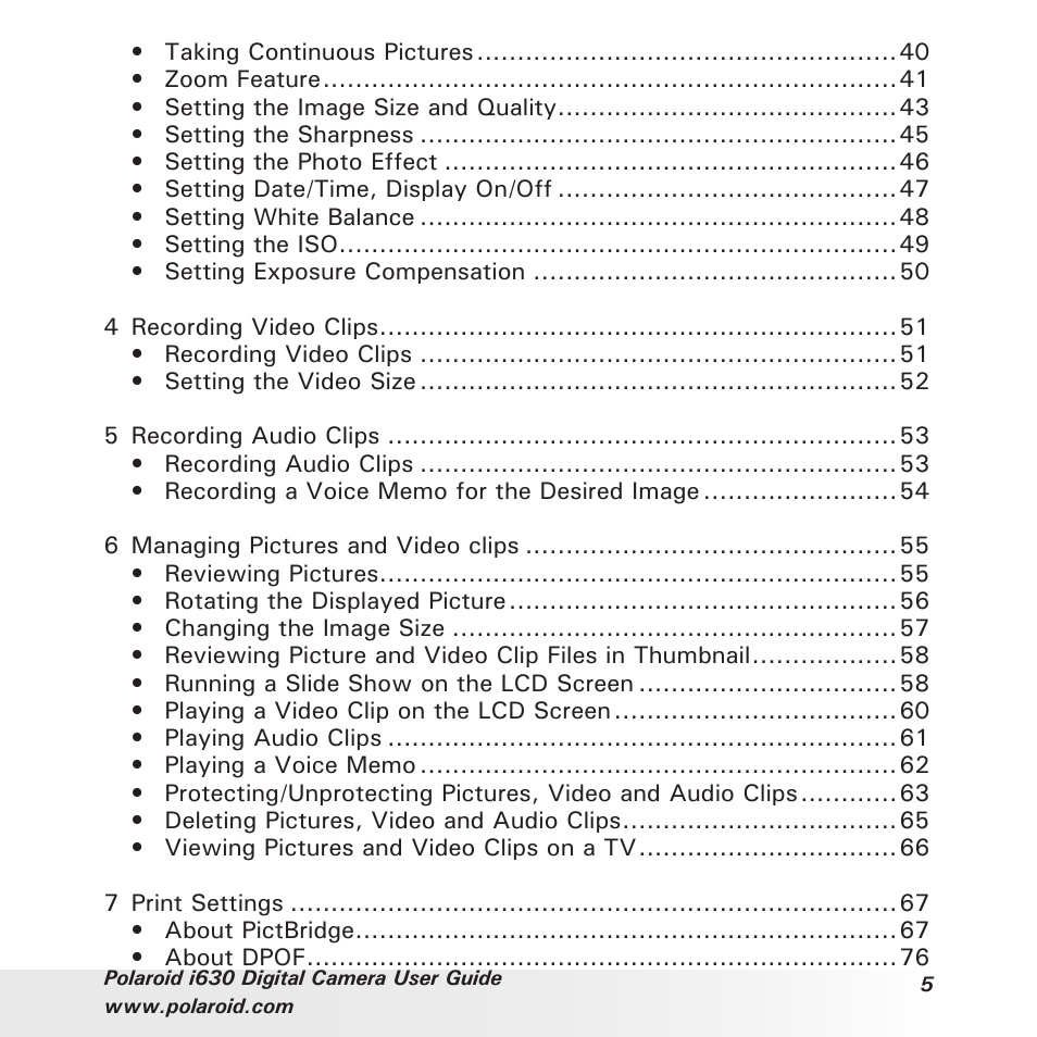 Polaroid i630 User Manual | Page 5 / 106