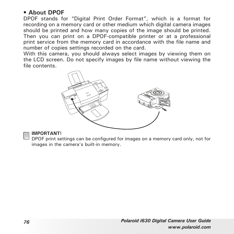 About dpof | Polaroid i630 User Manual | Page 76 / 106