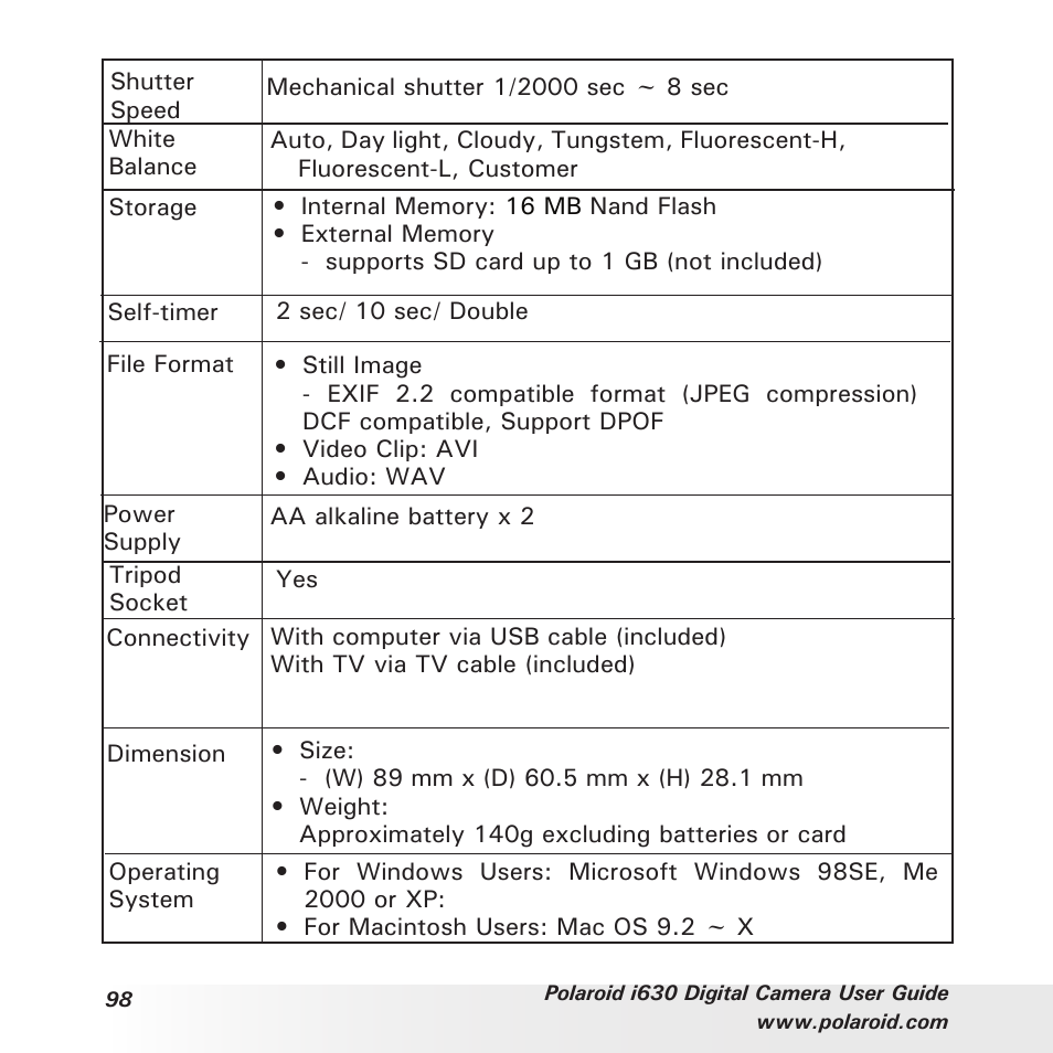 Polaroid i630 User Manual | Page 98 / 106