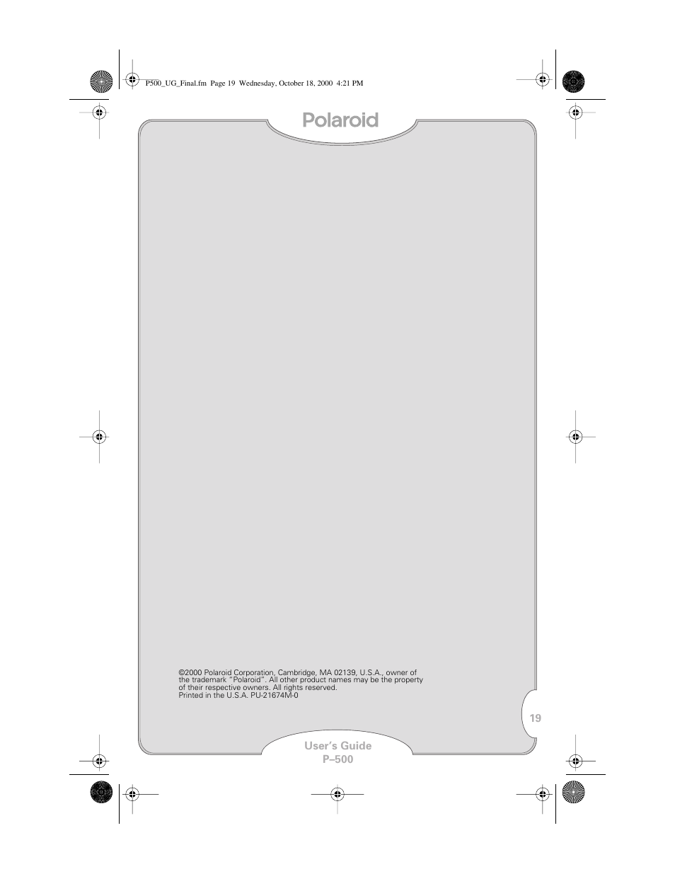 Polaroid P-500 User Manual | Page 21 / 21