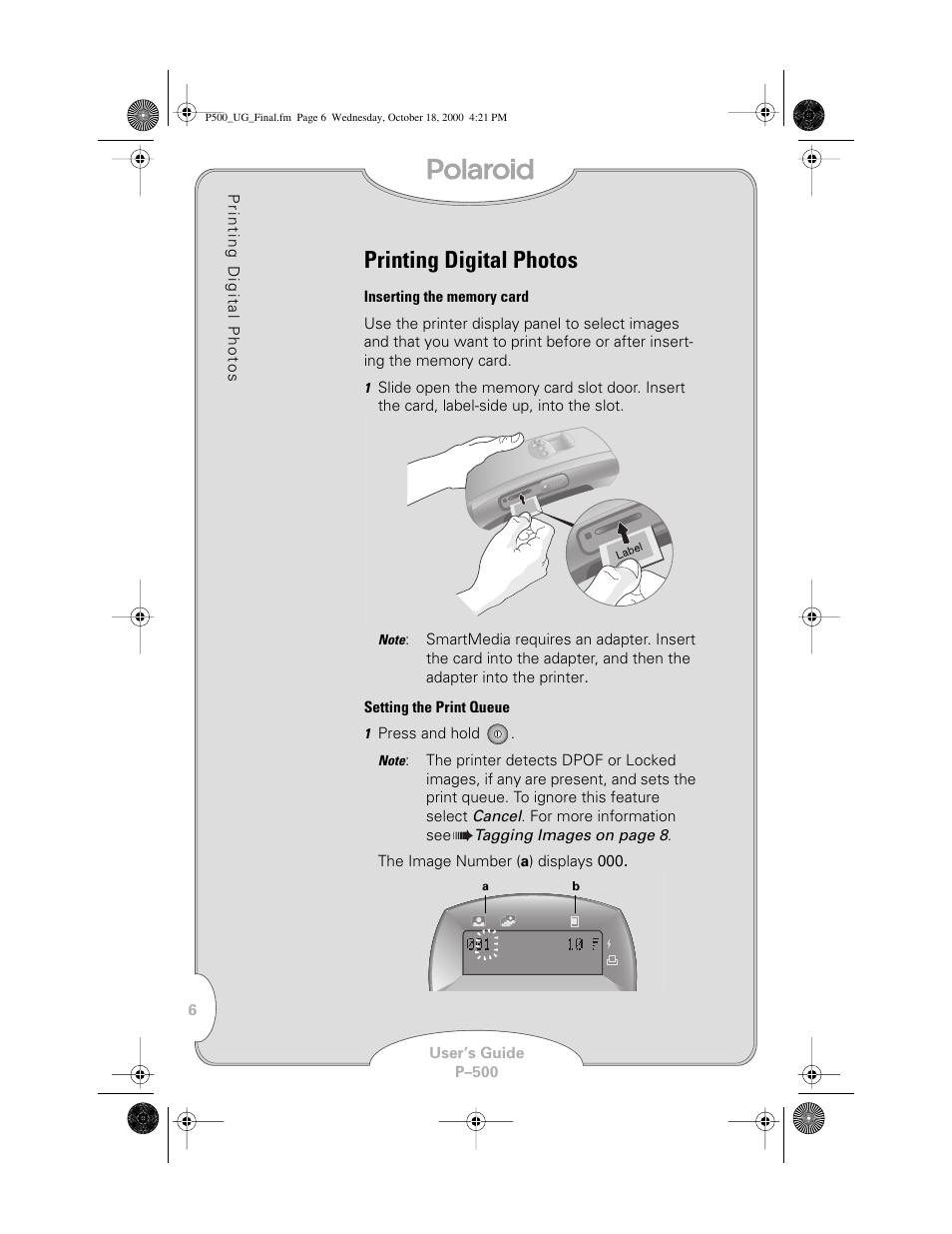 Printing digital photos | Polaroid P-500 User Manual | Page 8 / 21