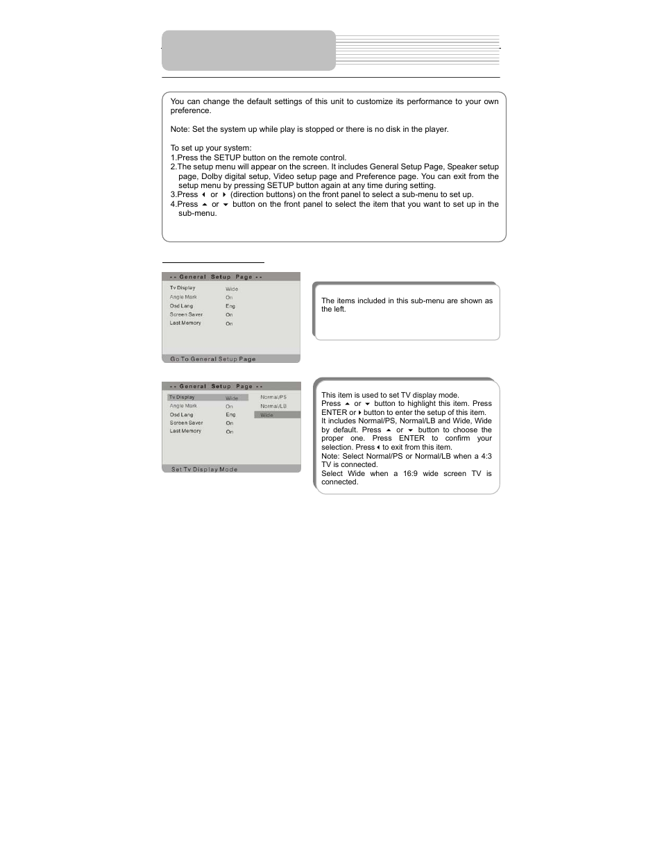 System setup | Polaroid PDM-1035 User Manual | Page 34 / 46