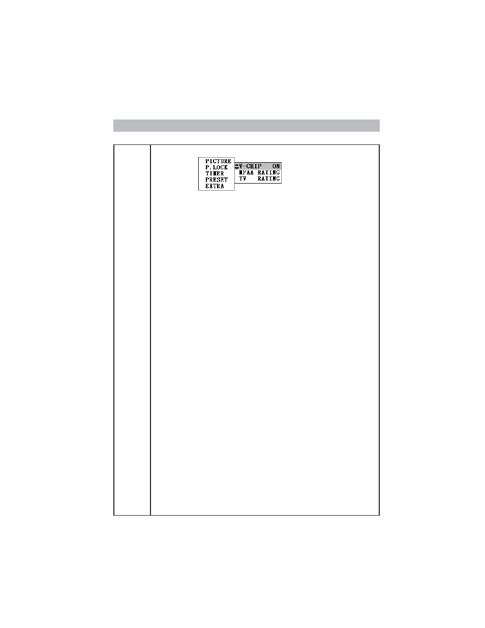 Using the p.lock menu using the v-chip menu | Polaroid TTM-2004 User Manual | Page 13 / 19