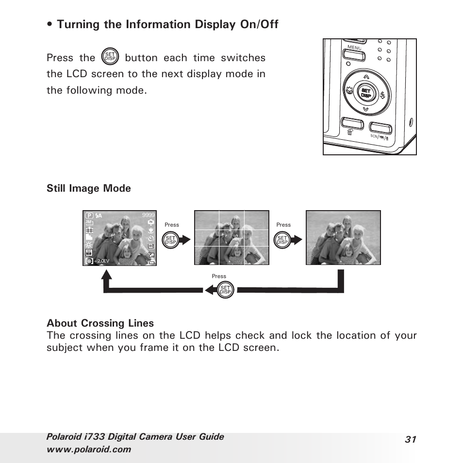Turning the information display on/off | Polaroid i733 User Manual | Page 31 / 105