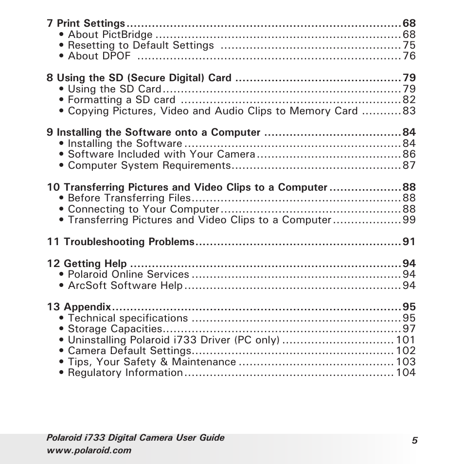 Polaroid i733 User Manual | Page 5 / 105