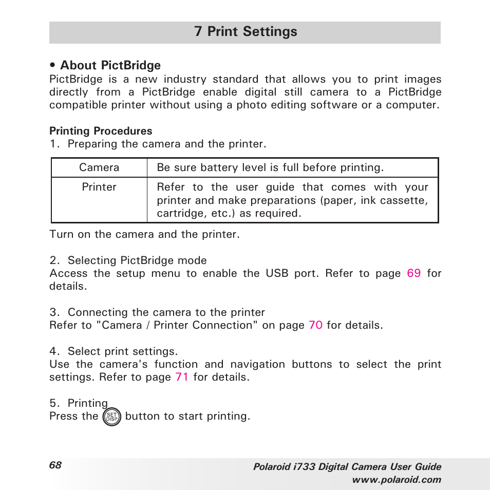 7 print settings | Polaroid i733 User Manual | Page 68 / 105