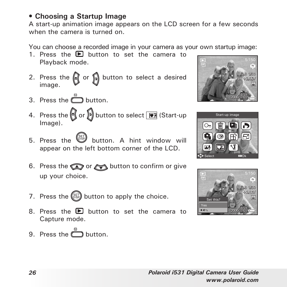 Choosing a startup image | Polaroid i531 User Manual | Page 26 / 105