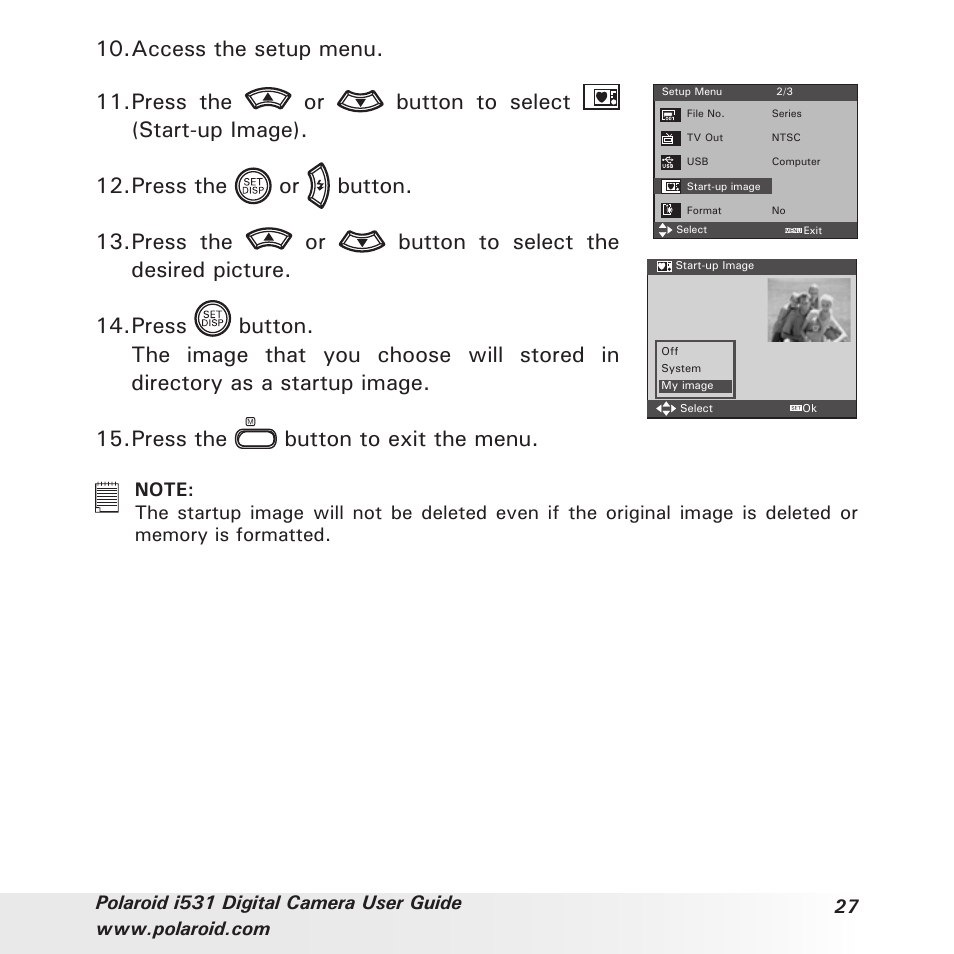 Press the button to exit the menu | Polaroid i531 User Manual | Page 27 / 105