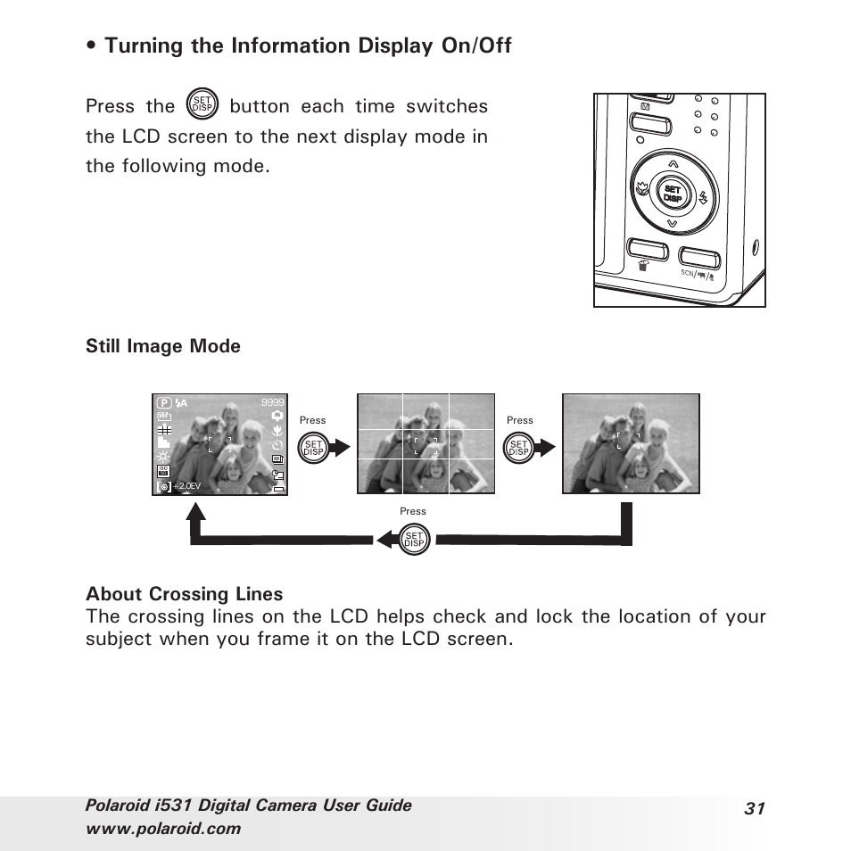 Turning the information display on/off | Polaroid i531 User Manual | Page 31 / 105