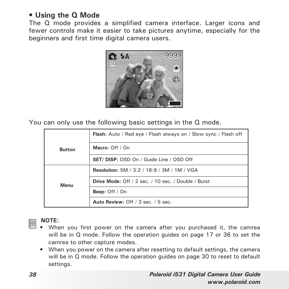 Using the q mode | Polaroid i531 User Manual | Page 38 / 105