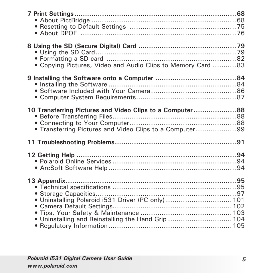 Polaroid i531 User Manual | Page 5 / 105