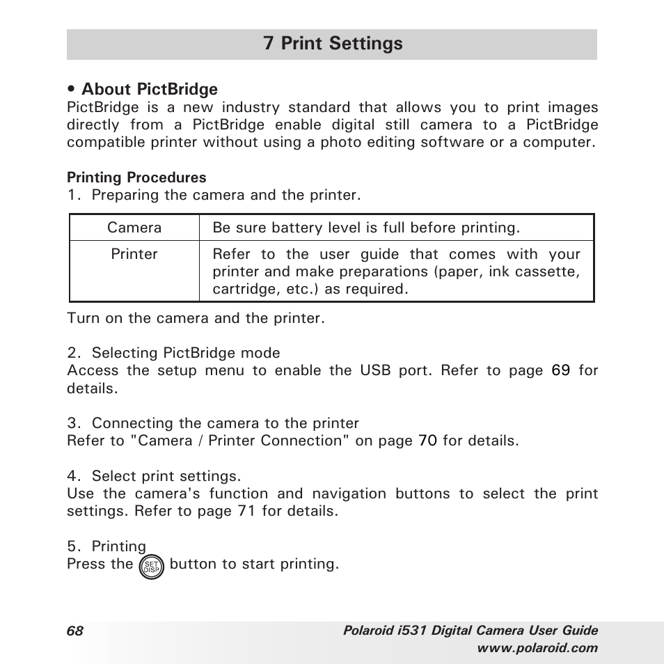 7 print settings | Polaroid i531 User Manual | Page 68 / 105