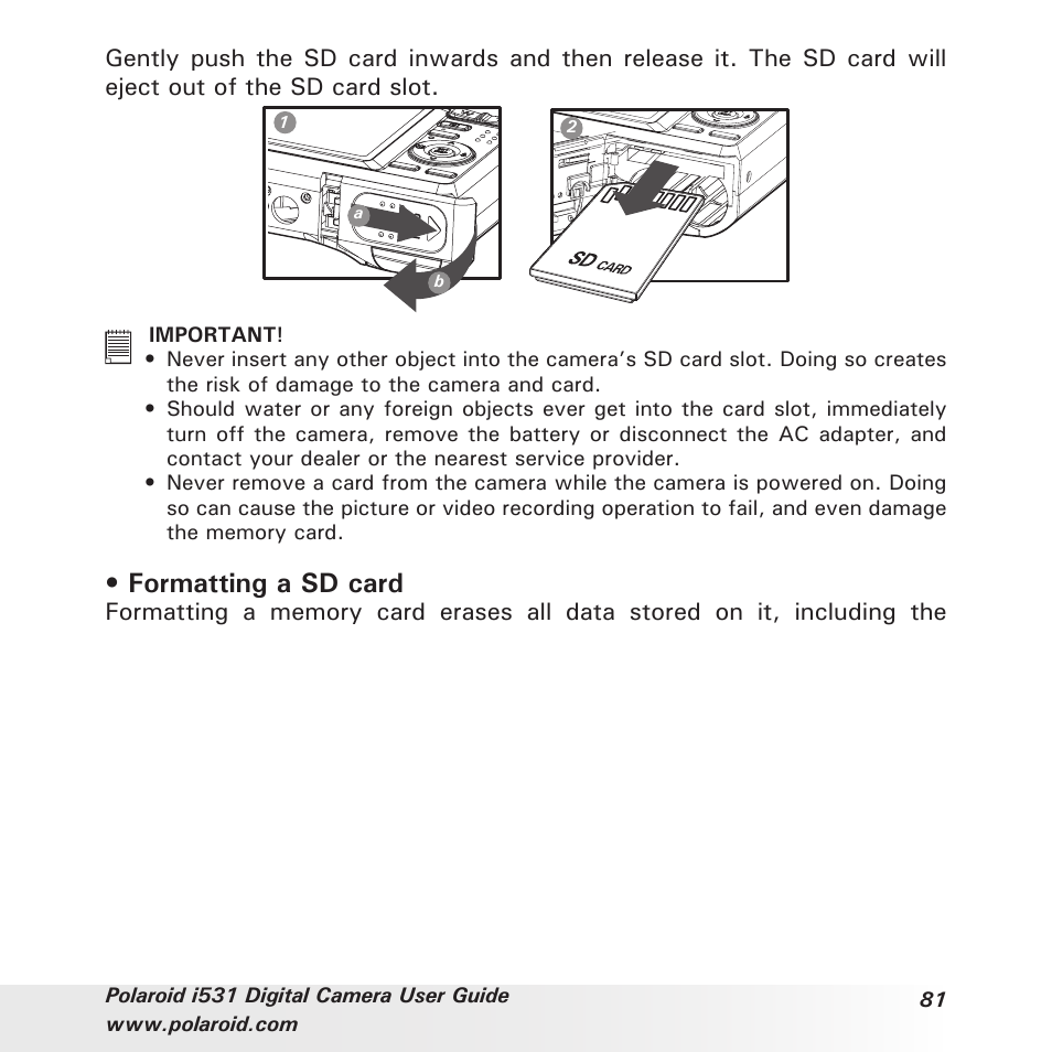 Formatting a sd card | Polaroid i531 User Manual | Page 81 / 105