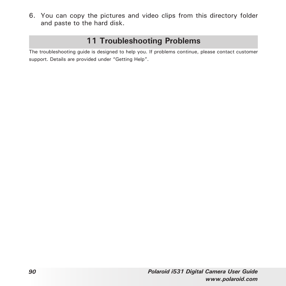 11 troubleshooting problems | Polaroid i531 User Manual | Page 90 / 105