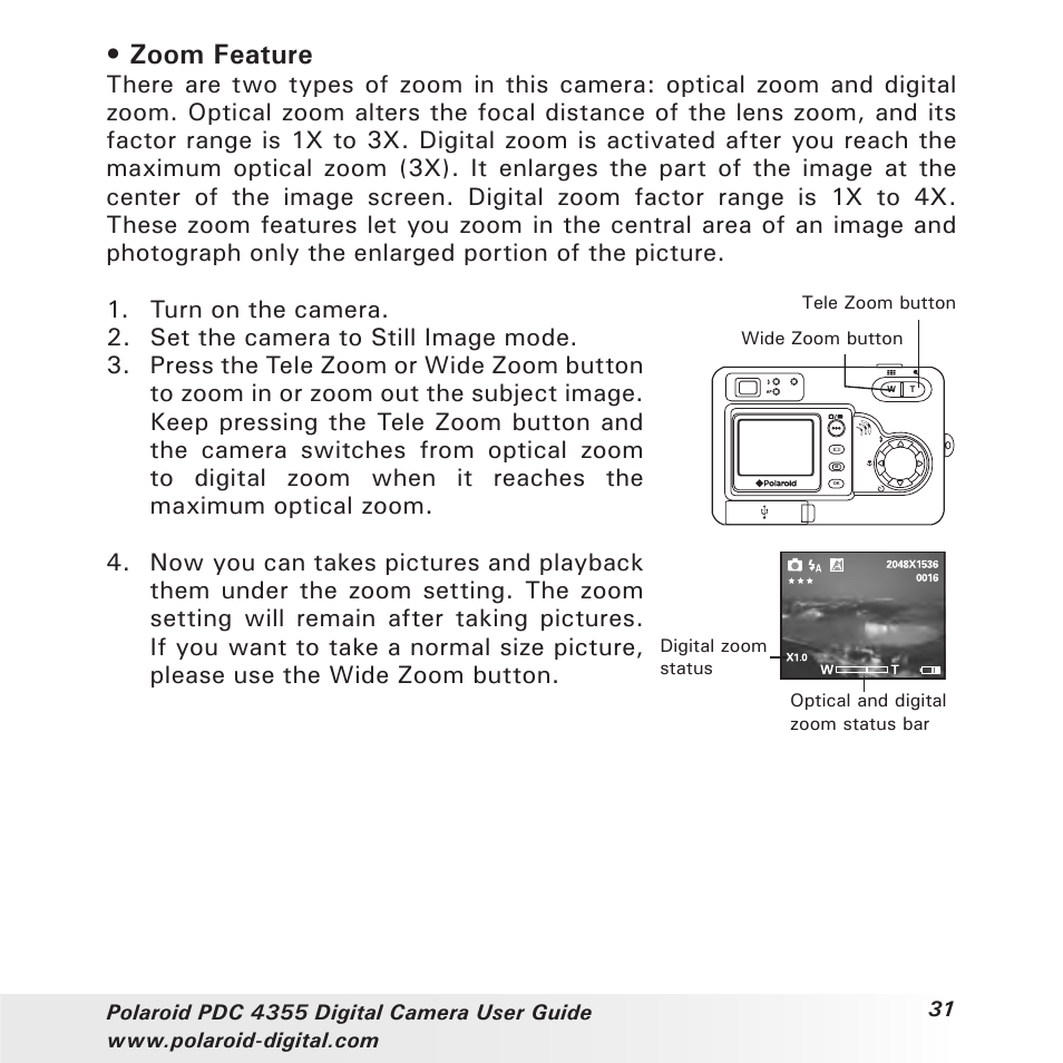 Zoom feature | Polaroid PDC 4355 User Manual | Page 31 / 80