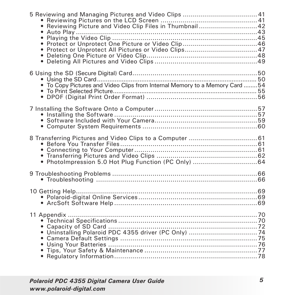 Polaroid PDC 4355 User Manual | Page 5 / 80