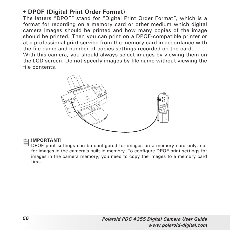 Dpof (digital print order format) | Polaroid PDC 4355 User Manual | Page 56 / 80