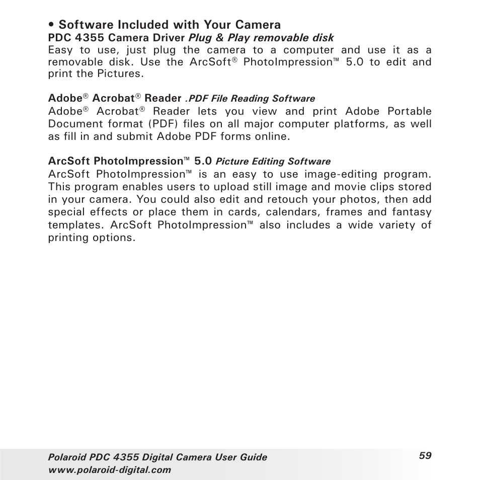 Software included with your camera | Polaroid PDC 4355 User Manual | Page 59 / 80