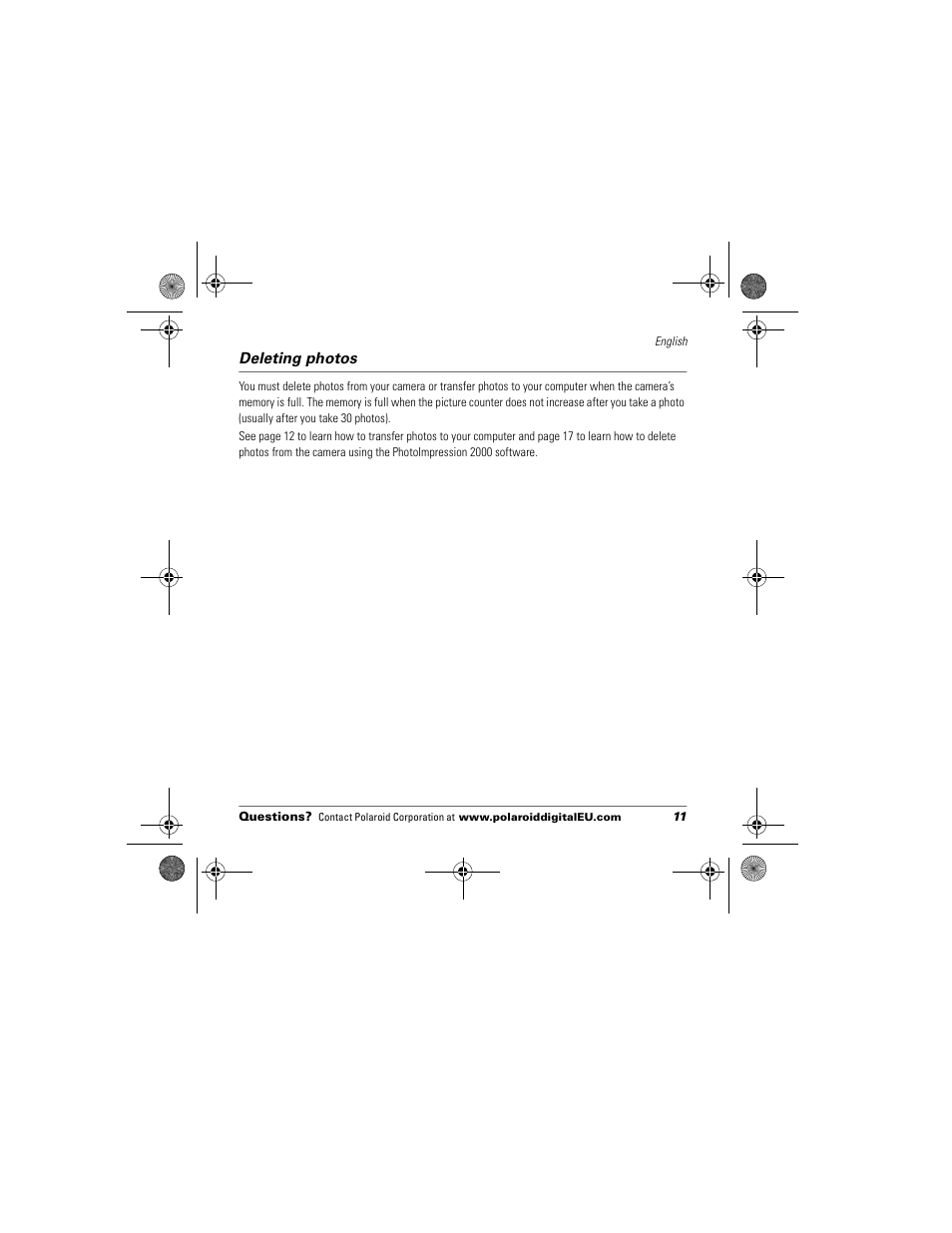 Deleting photos | Polaroid Flash 640 SE User Manual | Page 13 / 80